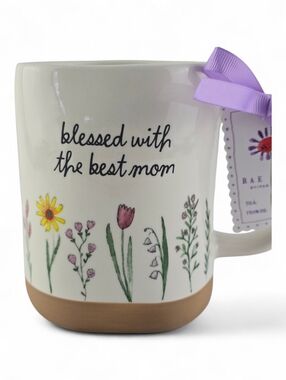 NWT Rae Dunn Women's Blessed With The Best Mom Floral Ceramic Mug White